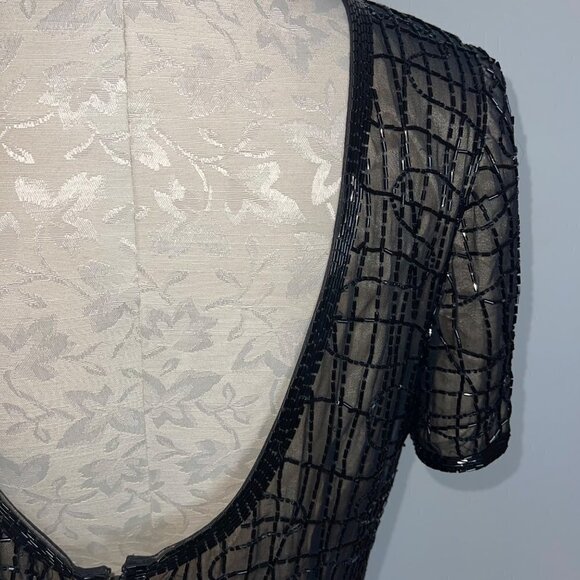A.J. Bari Womens Dress Black Size 12 Vintage Beaded Shift Pure Silk Cocktail - Picture 13 of 16